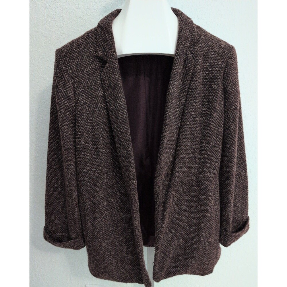 Lauren Conrad LC Textured Tweed Open Front Lined Blazer Jacket Brown Burgundy XL